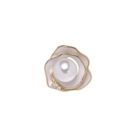 UNVAK Pearl Camellia Brooch for Women Enamel Pearl Camellia Brooches Pin Gold Plated Flower Buttons Lapel Pin Jewelry Mother's Day Wedding Gifts for Mom Wife