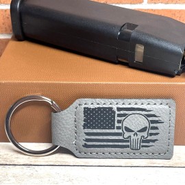 Unbranded Tactical Punisher Keychain - PU Leather Grey and Black Gun USA Flag Keychain