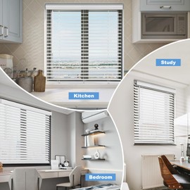 SMONTER 2" Slat Faux Wood Blinds with Crown Valance- Cordless Horizontal Blinds Room Darkening Blinds for Windows Bedroom, Bathroom, Living Room, Glass Door Interior Decor, 38" Wx 48" H