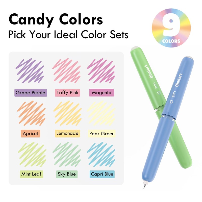 Xipan Erasable Gel Pens 9-Pack, Fine Point 0.6mm Twist Retractable