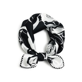STARWHISPER 100% Real Mulberry Silk Scarf -21''x 21''-Lightweight Small Square Neckerchief Hair Scarf for Sleeping (Black and white flowers)