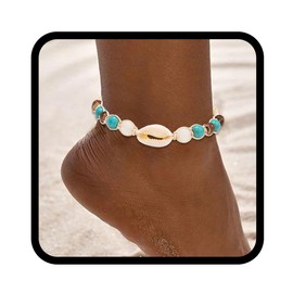 Handcess Boho Anklet Women's Beads Anklet Shell Anklet Braided Foot Jewellery for Women and Girls (Turquoise)