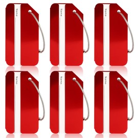6 Pack Metal Luggage Tags for Suitcases, Waterproof Suitcase Tags for Travel Luggage Bag, Luggage Labels with Name ID Card for Family, Friends (red)