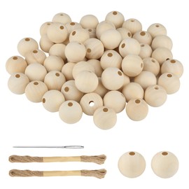 Xishoyen Pack of 60 Wooden Beads for Threading, 25 mm Wooden Beads, Natural, Round Wooden Balls with Hole, Untreated Beads Wood for DIY Crafts, Macrame Crafts, Jewellery Making