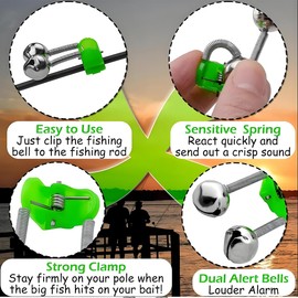 Fishing Bells for Rods - Extra Loud Dual Alert Alarm Clips for Fishing Rods, Types of Fishing (10Pcs)