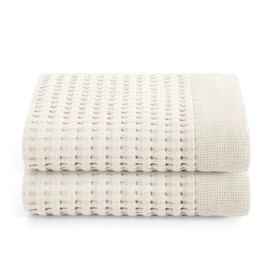 GILDEN TREE Waffle Hand Towels for Bathroom Quick Dry Large Luxury Hand Towels, Lint Free Super Absorbent Cotton Hand Towels, Hand Towels for Bathroom Set of 2, Modern Style (Cream)