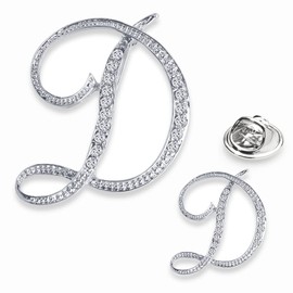 SINNKY A-Z Woman’s Letter Initial Brooch Pins, Silver Clear Crystal Rhinestone Breastpins Letter Stocking Pins 2size/package