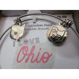 Shine I Love Ohio Fine Stainless Steel Adjustable Bracelet with Charms