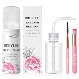 BREYLEE Lash Shampoo Kit 60ml, Rinse Bottle & 2 Brushes, for Extensions
