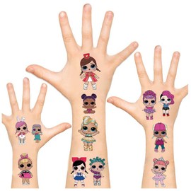 Geenber Party Favors Gifts for Kids, LOL Temporary Tattoos for Doll Birthday Party Decorations supplies for Kids Girl (5 Sheets, more than 100 styles),Green,5.9 inch x 7 inch