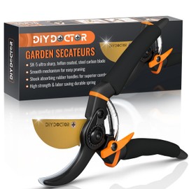 DIY Doctor Premium secateurs - 1 x ultra-sharp hardened carbon steel SK-5 with Teflon coating - rose shears - pruning shears - garden shears - stylish black handle