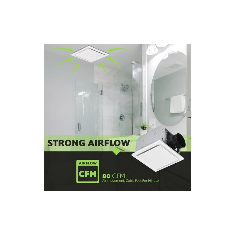 Homewerks 7140-80 Bathroom Fan Ceiling Mount Exhaust Ventilation, 1.5 Sones,