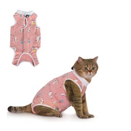 Henyall Cat Recovery Suit After Surgery,Breathable Cat Onesie,Anti-Licking Post-Op Clothes for Spay/Neuter,Soft Breathable Pet Medical Vest for Female Abdominal Wounds（M Size/Pink Alpaca Pattern）