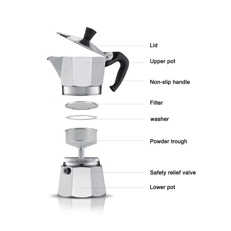 Stovetop Coffee Maker Aluminium Octagonal Coffee Pot Kettle Moka Pot