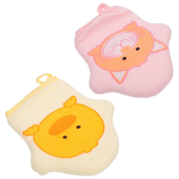 Milisten 2 x Baby Bath Gloves Cotton Cartoon Glove Puppet Cute Animal Washcloth Body Scrub Towels Facial Cleansing Brush Tools for Toddlers