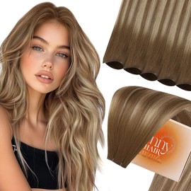 Sunny Hair Genius Weft Human Hair Extensions Balayage Genius Weft Hair Extensions Sew in Real Human Hair Light Brown Mix Platinum Blonde Human Hair Extension Sew in Straight Hair Soft Texture 18inch