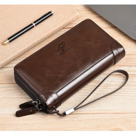 AIKS KANGAROO Large Men Wallet Holder Blocking double Zipper Pocket RFID Protected  - coffee