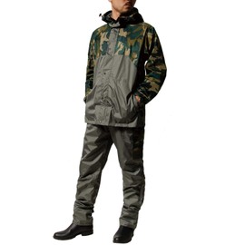 Mac Raincoat (Water Resistance: 5.9 inches (15,000 mm) H2O) (Permeability: 10,000 g/m2) (Reflective Printing) (Hem Adjustable Tape Function) (Hood Roll-Up) (Large Storage Pocket), Green Camouflage, M
