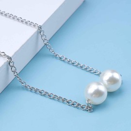 Atentuyi Boho Double Pearl Necklace Silver Cuban Link Chain Paperclip Necklace Large Pearl Bar Necklace Flat Curb Chain Chunky Choker for Women and Girls Everyday Jewelry
