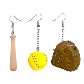 Cheerleader Earrings - Softball Jewelry for Women - Softball Glove Earring (Bat, Ball & Mitt - Tan)