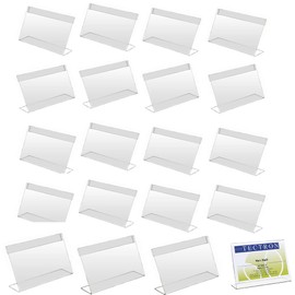 20 Pieces Sign Display Holder, Acrylic Label Holder, Table Stand, Name Card Holder, Vertical Acrylic Label Holder, for Business Cards, Brochures, Shop, Offices, Weddings, 9 x 6 cm