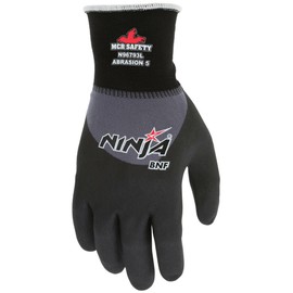 MCR Safety Gloves N96793L Ninja BNF Work Gloves 15 Gauge Nylon/Spandex Shell with NFT Coated Over the Knuckle Palm, Large,Black