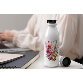 MAXIKIWI - Einwandige Wasserflasche mit Schraubverschluss, nicht isoliert, leichtes Aluminium, BPA-frei, auslaufsicher, Saxophonblumen, 500 ml