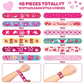 UMEMAXSO 48PC Valentine's Slap Bracelets for Kids, Party Favors & Goodie Bag Fillers, Valentine’s Day Gifts for Students & Classrooms