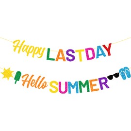 Happy Last Day of School Banner, Hello Summer Banner, End of School Year Party Decorations, Summer Vacation Party Decorations, Summer Party Decorations, Pre-assembled