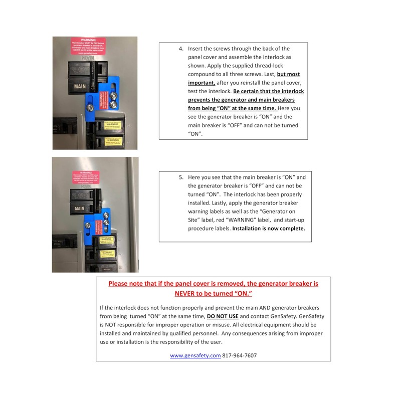 GenSafety Generator Breaker Panel Interlock Kit for GE 100 Amp