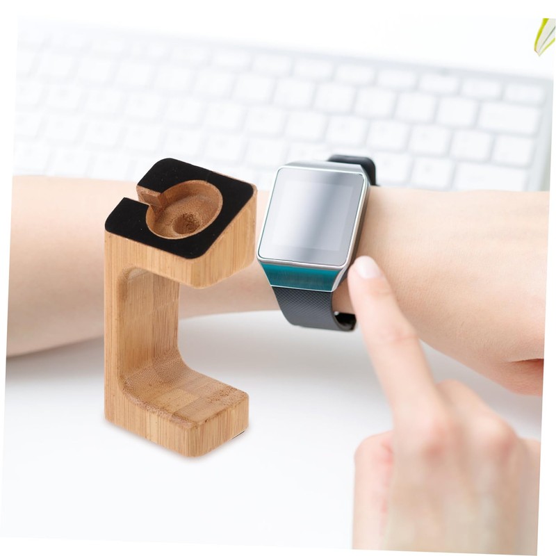 Mipcase 1Pc Bamboo Smart Watch Charging Stand Natural Grain Holder