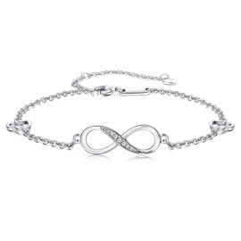 Finrezio 925 Sterling Silver Infinity Anklet Bracelet for Women Girls Adjustable Foot Jewelry 4-Level Adjustable Length Gift For Mother’s Day