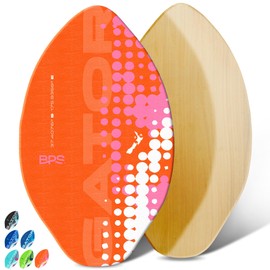 BPS 'Gator' 30 Inch No Wax Needed Skim Board - Epoxy Coated Wood Skimboard with EVA Pads - Skim Board for Beginner to Advanced (Orange)
