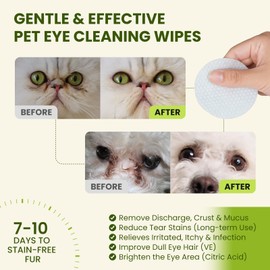 PawSono Eye Wipes for Dogs & Cats, Hypoallergenic Dog Eye Wipes Cleaner, Natural Cleaning Grooming Pet Wipes Gently Remove Tear Stain, Eye Debris, Discharge, Mucus, Non-Irritating, Unscent