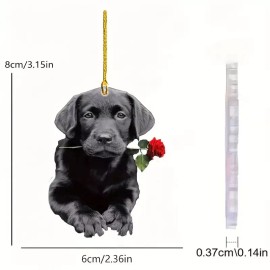 Unbranded Black Lab with a Rose Acrylic Hanging Ornament
