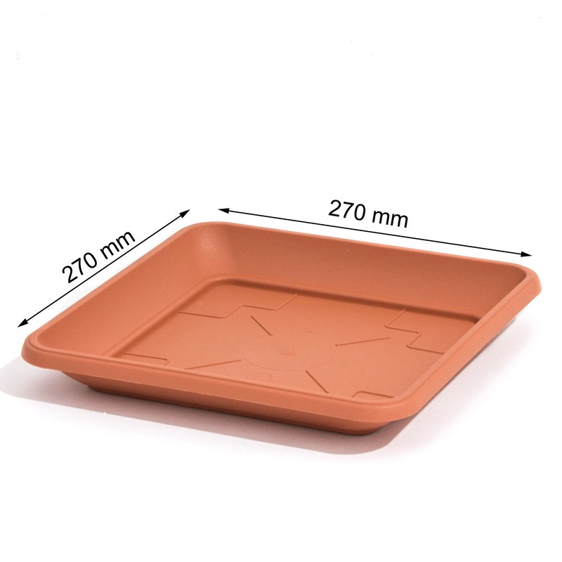 Terra-cotta colour plastic saucer TERRA SQUARE 27 cm stand for