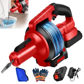 Electric Drain Snake Auger 25 Ft, Powerful 21V 2600mAh Heavy Duty Toilet Snake Auger with 2.6Ah Battery, Cordless Auto-Feed Plumbing Snake Drain Hair Clog Removal Tool for Kitchen Bathroom Shower Pipe