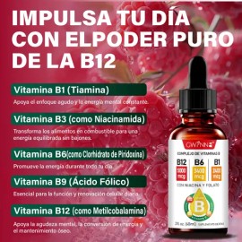 Gwynne Vitamina B12,b6 Y B1 Gotas Líquidas, Complejo B Sublingual,contiene Nicotinamida Y Ácido Fólico,apoya La Salud Del Cerebro, El Corazón Y La Pie