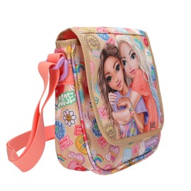 Depesche TOPModel Girl Power 13288 Small Shoulder Bag in Beige with Model Motif and Colourful Batches, Handbag with Adjustable Strap