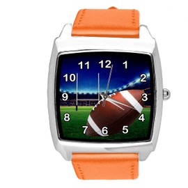 TAPORT Orange Leather Square Watch for Rugby Fans