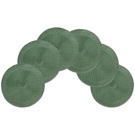 Rome Woven Braided Stitch Edge Table Placemats 15 Inches Round Set of 6 Non-Slip Dining & Kitchen Table Mats (Hunter Green)