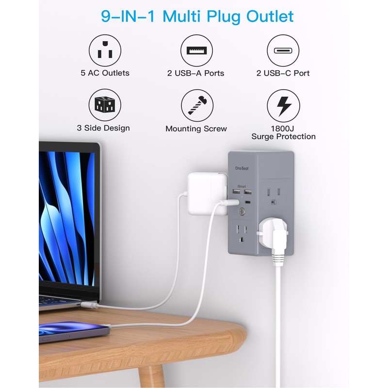 Multi Plug Outlet, Surge Protector, 5 Outlet Extender with 4