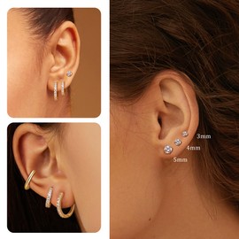 Dochais 14K Gold Plated Earring Set - Hypoallergenic Huggie Hoop, Gold Stud, and Small Hoop Earrings for Women, Trendy Gold Earrings Ideal for Multiple Piercings & Sensitive Ears