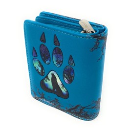 Shag Wear Wolf Paw Small Animal Wallet for Women and Teen Girls Vegan Faux Leather Light Blue 4.5"