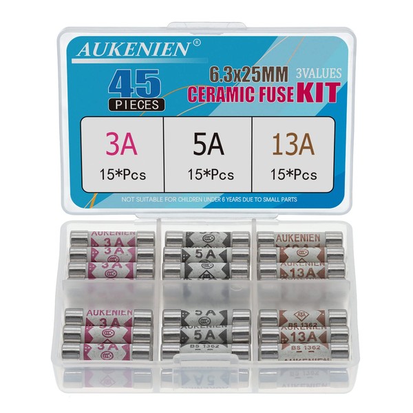 AUKENIEN Fuses Mixed Household UK 3 Values 45pcs 3A 5A