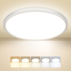 Peasur Ceiling Light LED Ceiling Light Flat 5 Colours 3000/3500/4000/5000/6500K, IP54 Waterproof Bathroom Lamp Ceiling, 24 W Modern Round Lamp for Bathroom, Hallway, Bedroom, Basement, Living Room