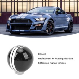 AMAKO 6 Speed Car Racing Gear Shift Knob, Shelby GT500 Style Round Ball Shift Knob with 3 Adapters for Ford Manual Vehicle (Black and White)