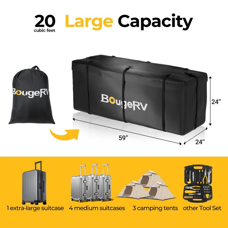 BougeRV Hitch Cargo Carrier Bag with Lock Waterproof Soft Shell