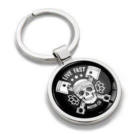 SkinoEu KK 175 Motorsport Skull Live Fast Motorcycle Metal Keyring Car Key Gift Metal Keyring, Multicoloured