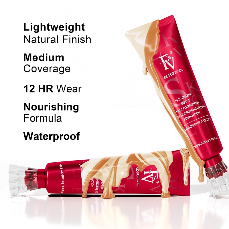 FV Waterproof Liquid Foundation,Hydrating Dewy Finish Long Lasting Lightweight Medium